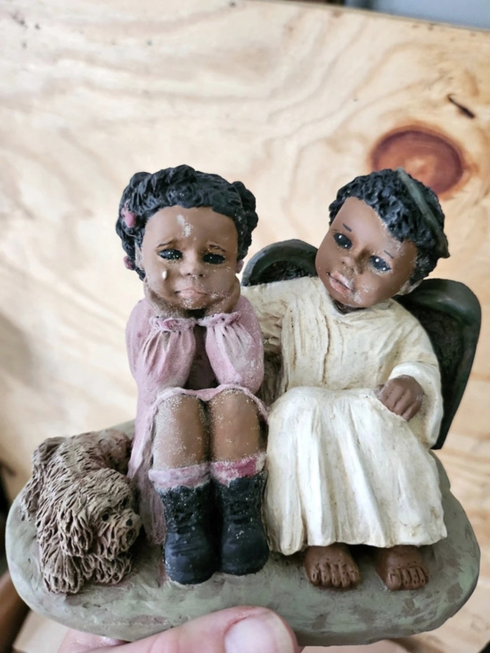 Michael & Kim Hand-Painted Figurine Sculpture Brown & Green